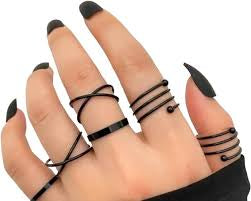 Black Finger Rings (Set of 6)