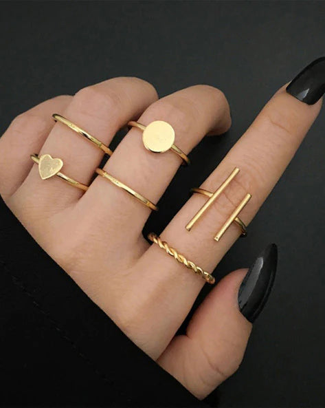 Gold Finger Rings(Set of 6)